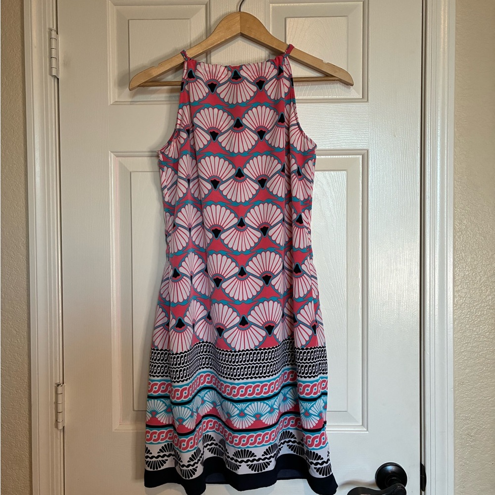 Crown & Ivy Pink and Teal Patterned Midi Dress - Picture 1 of 10